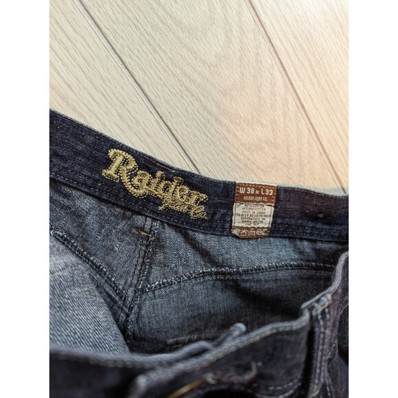 Raider Jeans Ar48 Mens 38x32 Baggy Wide Leg Embroidered Denim Blue Grunge Y2K - Picture 10 of 11